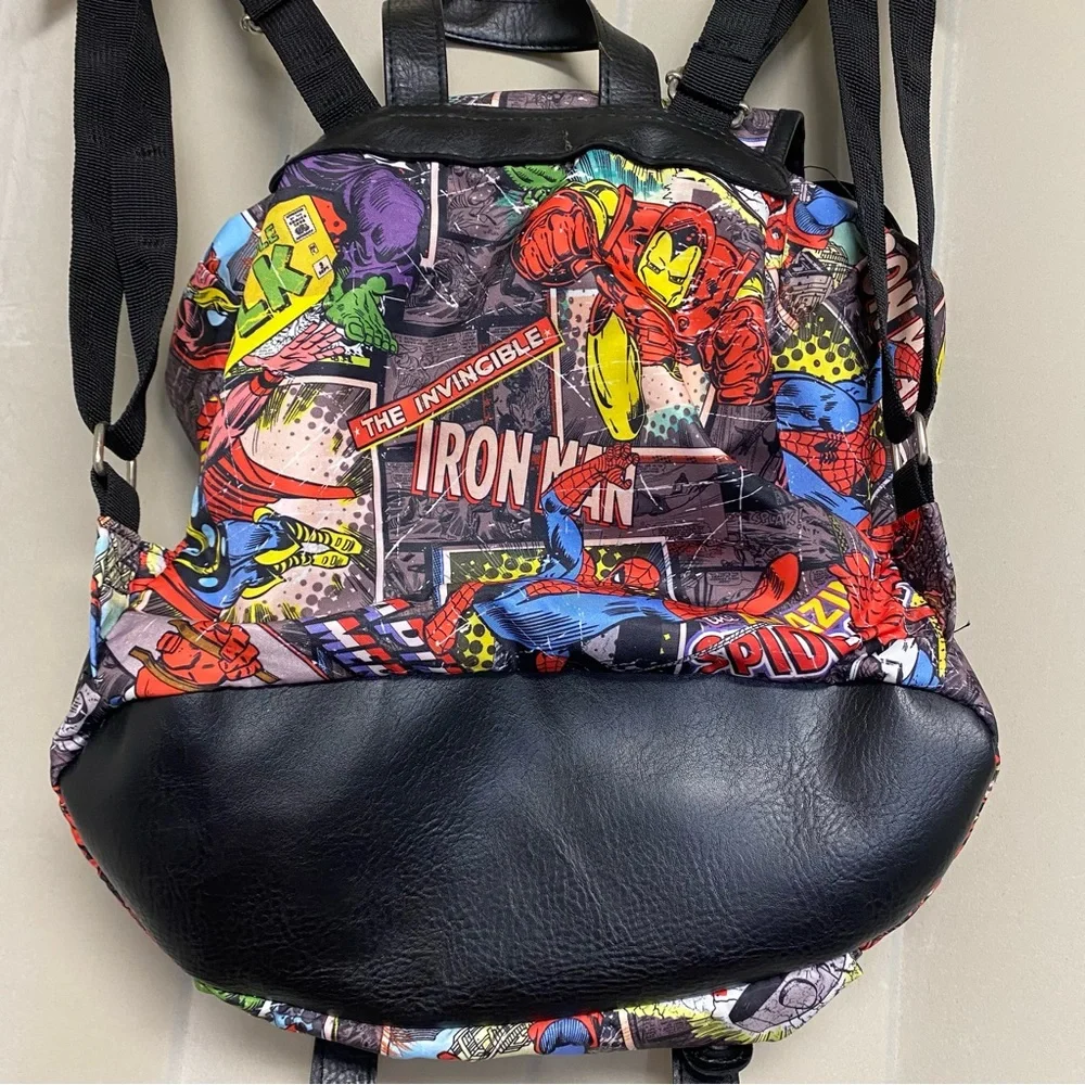 Marvel Avengers Comic Backpack Knapsack Drawstring Spiderman Hulk Iron Man NWOT